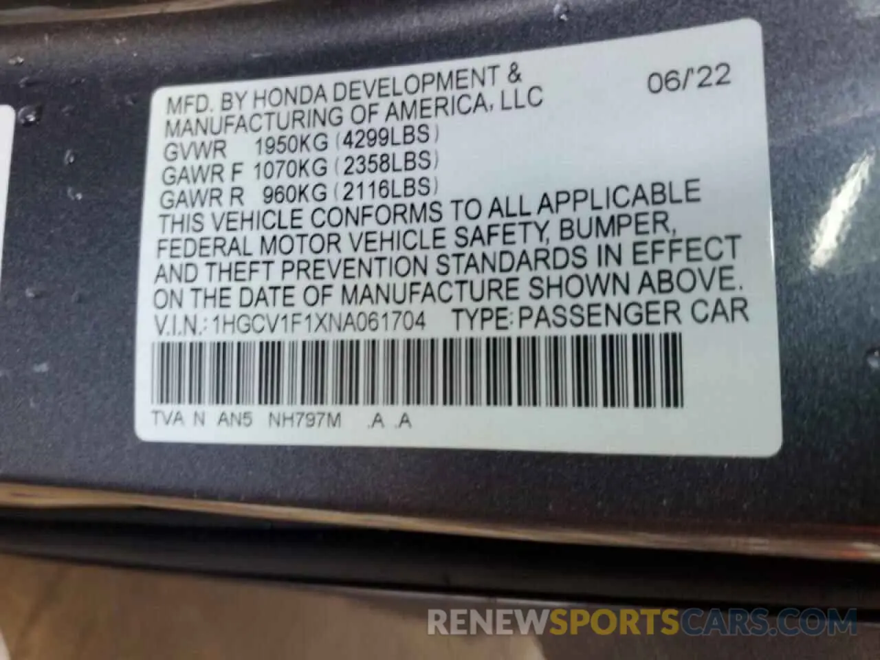 13 fotografías del automóvil dañado 1HGCV1F1XNA061704 HONDA ACCORD 2022