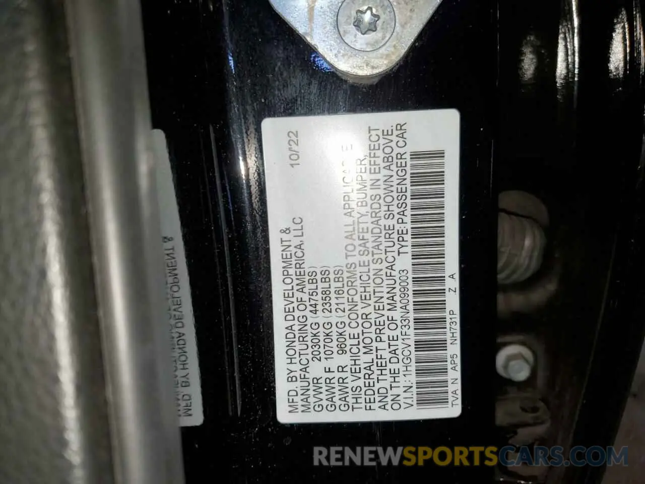 12 fotografías del automóvil dañado 1HGCV1F33NA099003 HONDA ACCORD 2022