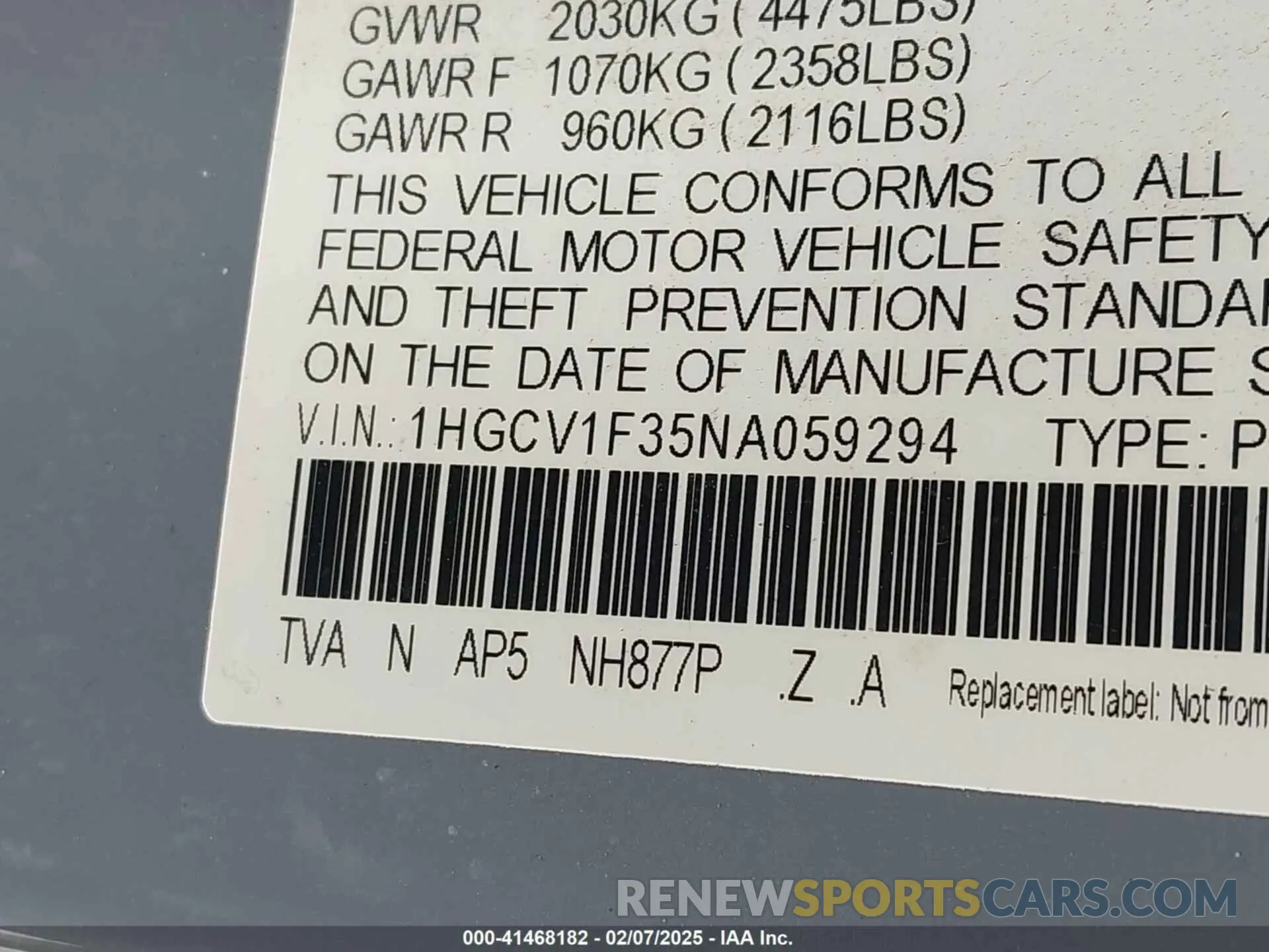9 fotografías del automóvil dañado 1HGCV1F35NA059294 HONDA ACCORD 2022
