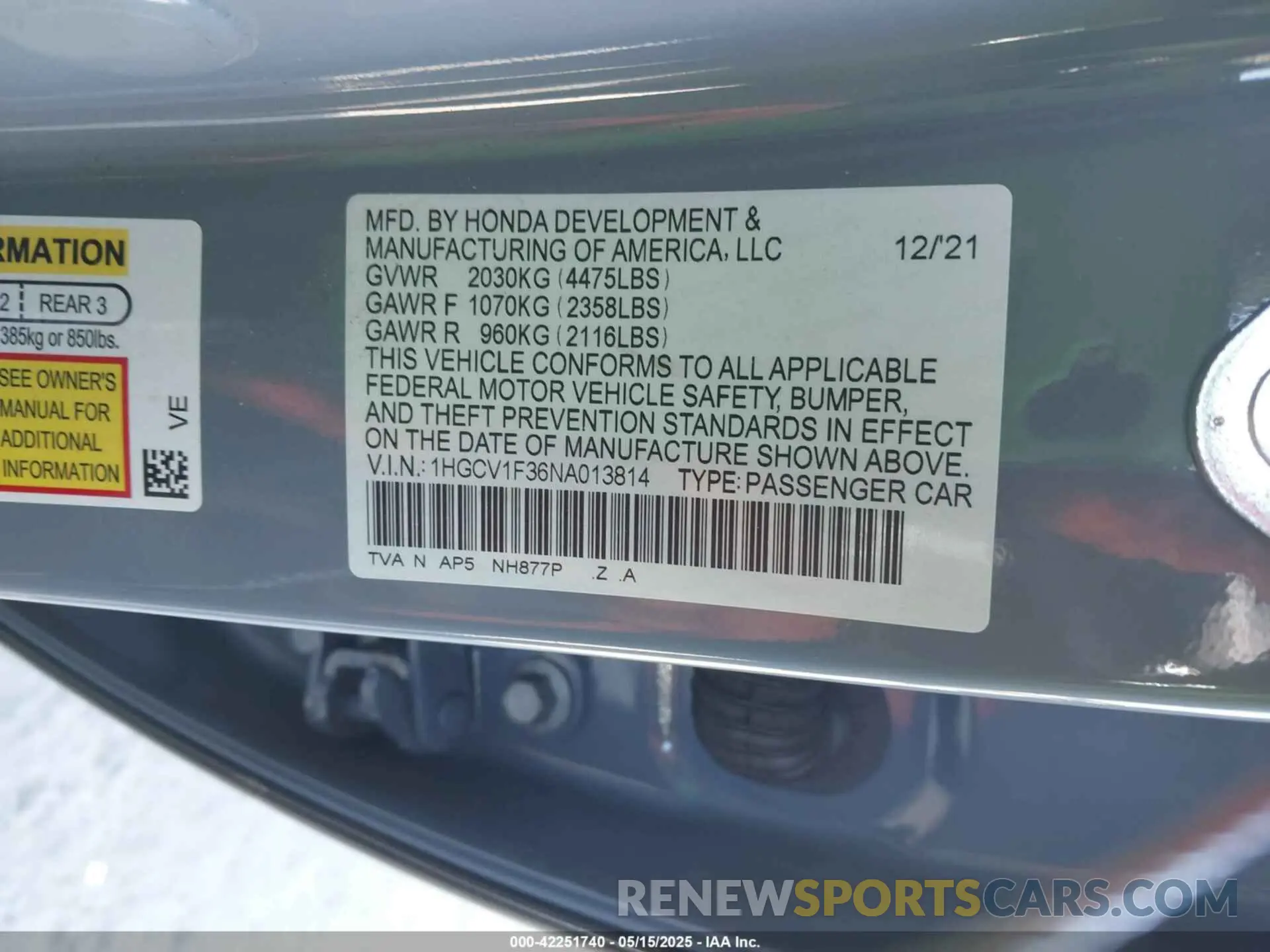 9 fotografías del automóvil dañado 1HGCV1F36NA013814 HONDA ACCORD 2022
