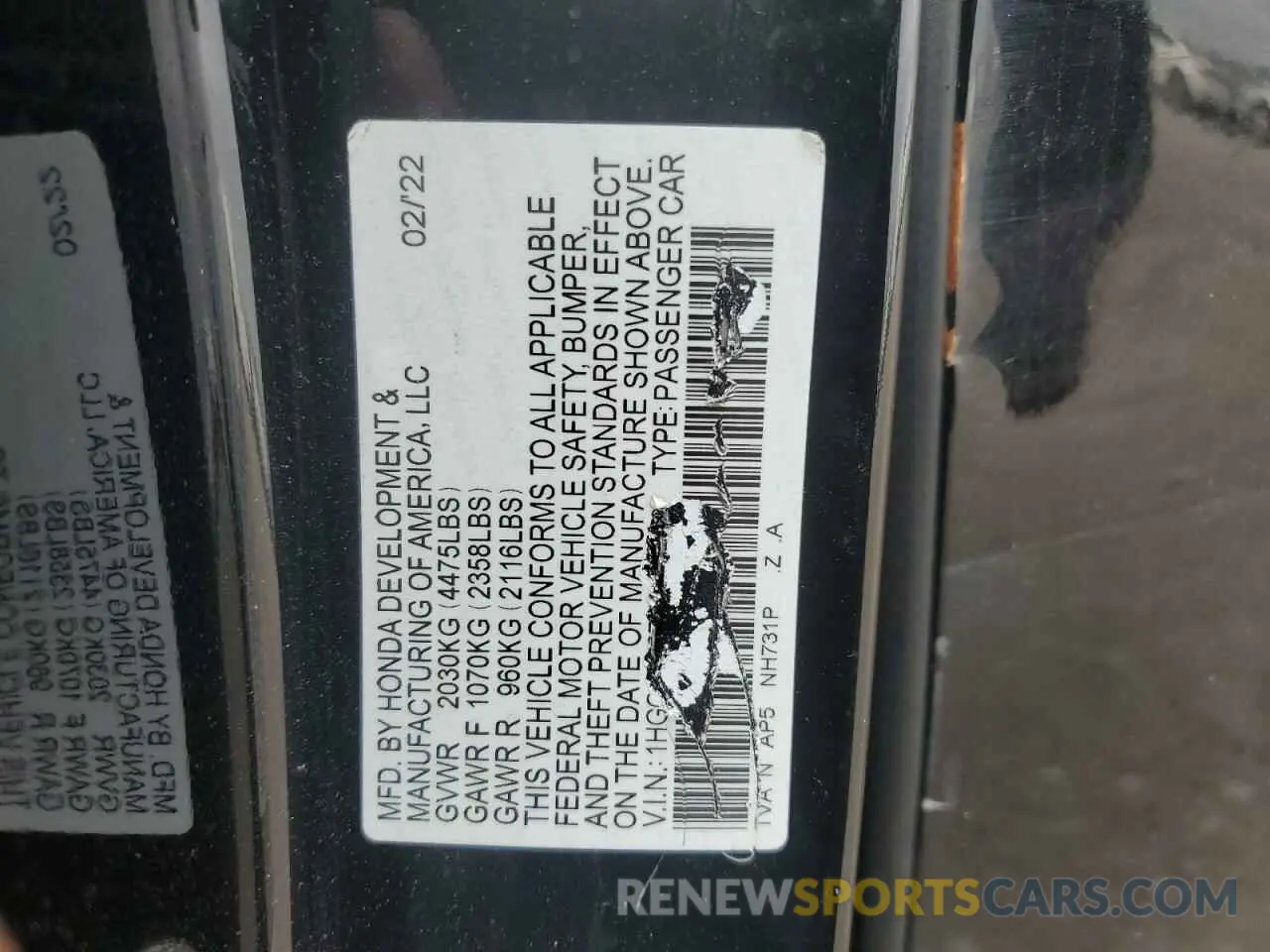12 fotografías del automóvil dañado 1HGCV1F37NA032629 HONDA ACCORD 2022