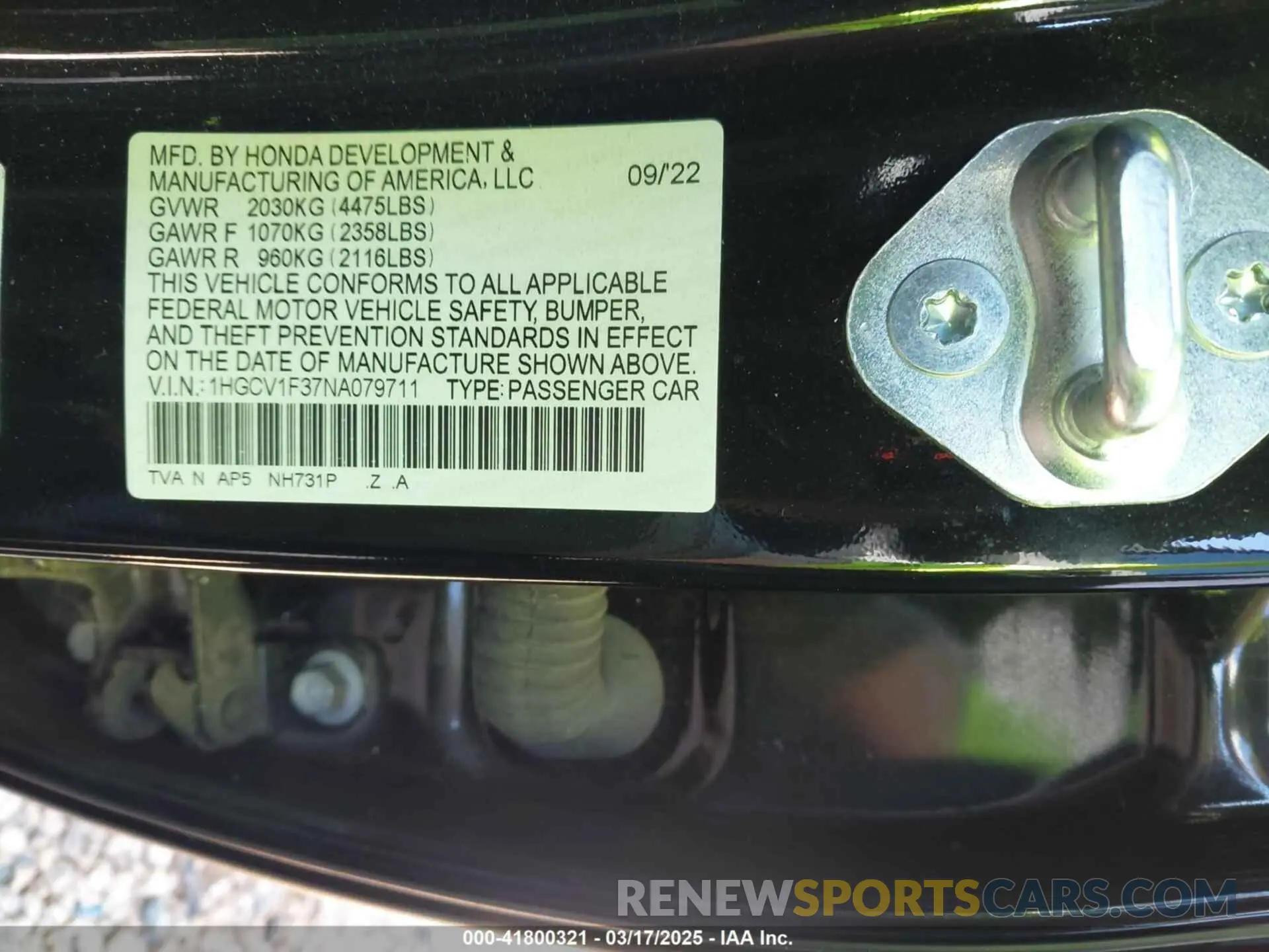 9 fotografías del automóvil dañado 1HGCV1F37NA079711 HONDA ACCORD 2022
