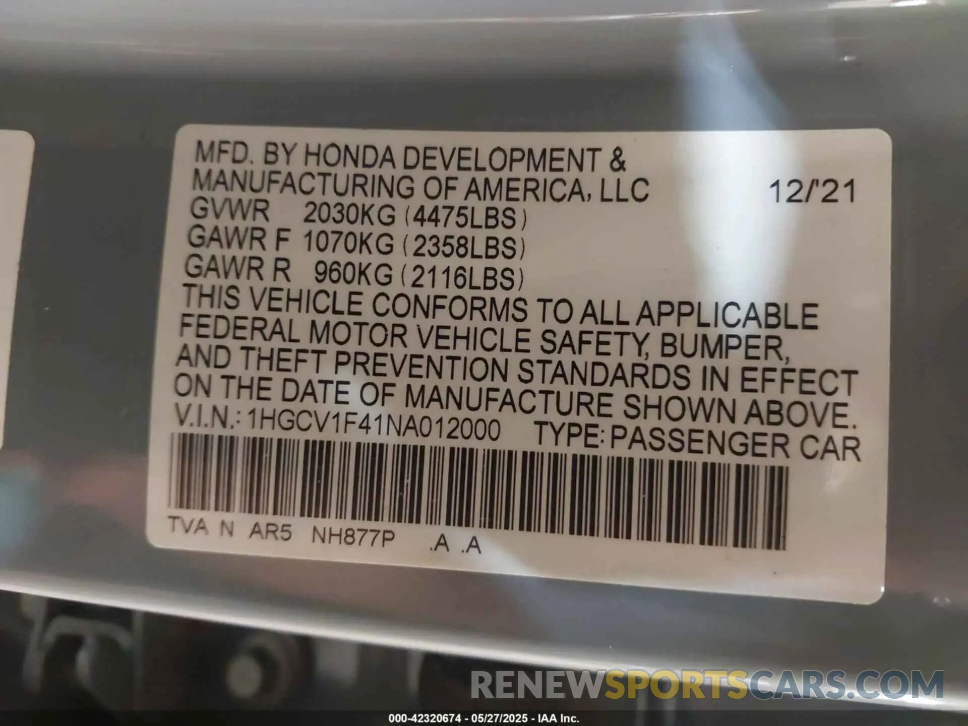 9 fotografías del automóvil dañado 1HGCV1F41NA012000 HONDA ACCORD 2022