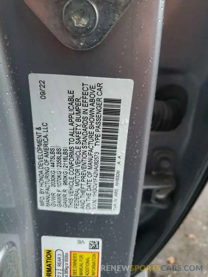 12 fotografías del automóvil dañado 1HGCV1F42NA082573 HONDA ACCORD 2022