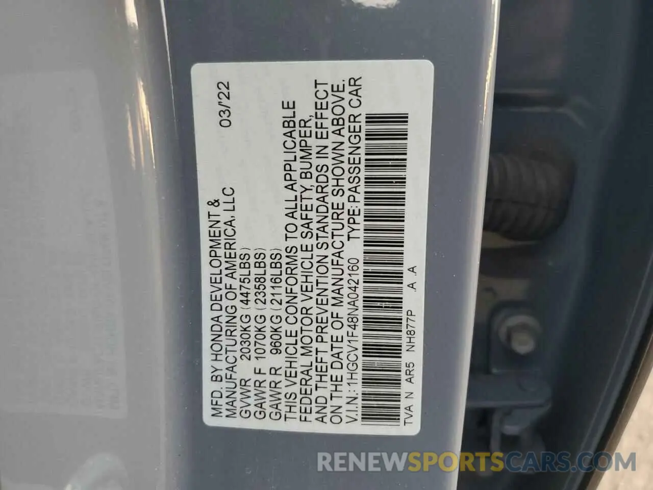 14 fotografías del automóvil dañado 1HGCV1F48NA042160 HONDA ACCORD 2022