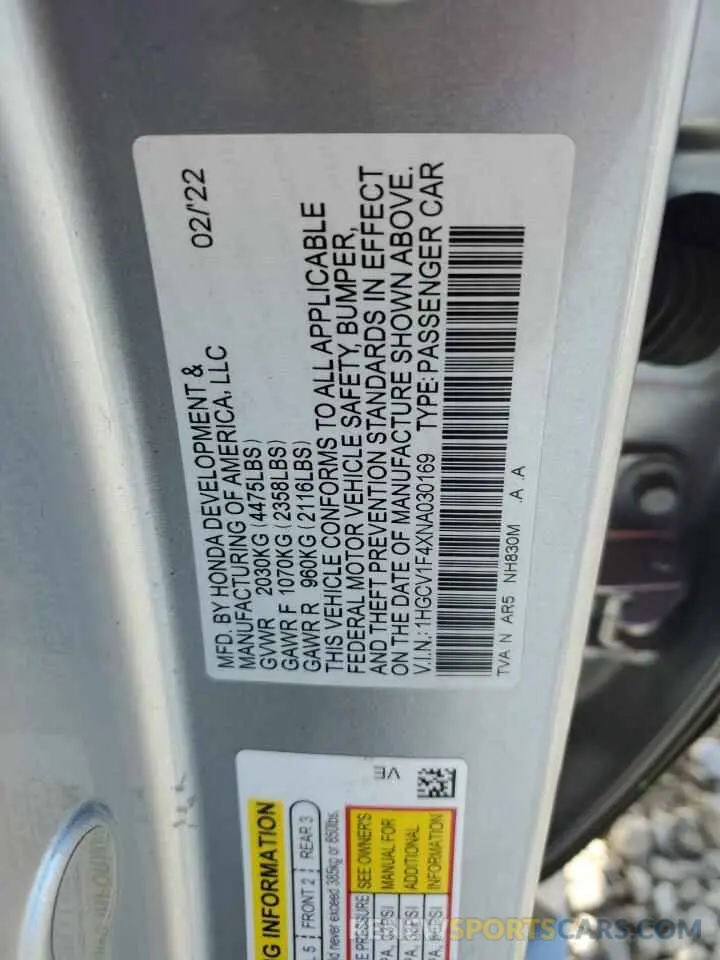 15 fotografías del automóvil dañado 1HGCV1F4XNA030169 HONDA ACCORD 2022