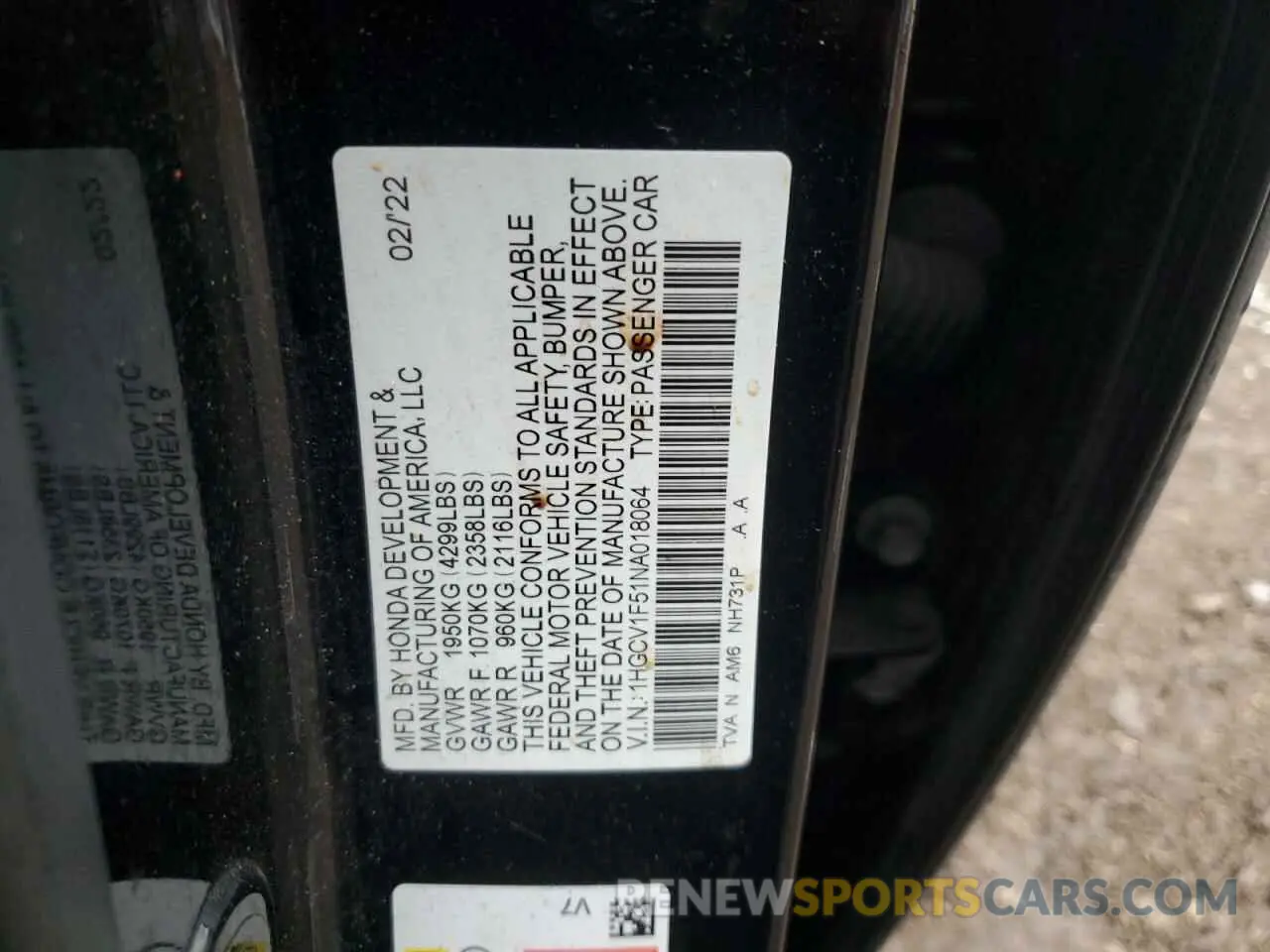 14 fotografías del automóvil dañado 1HGCV1F51NA018064 HONDA ACCORD 2022