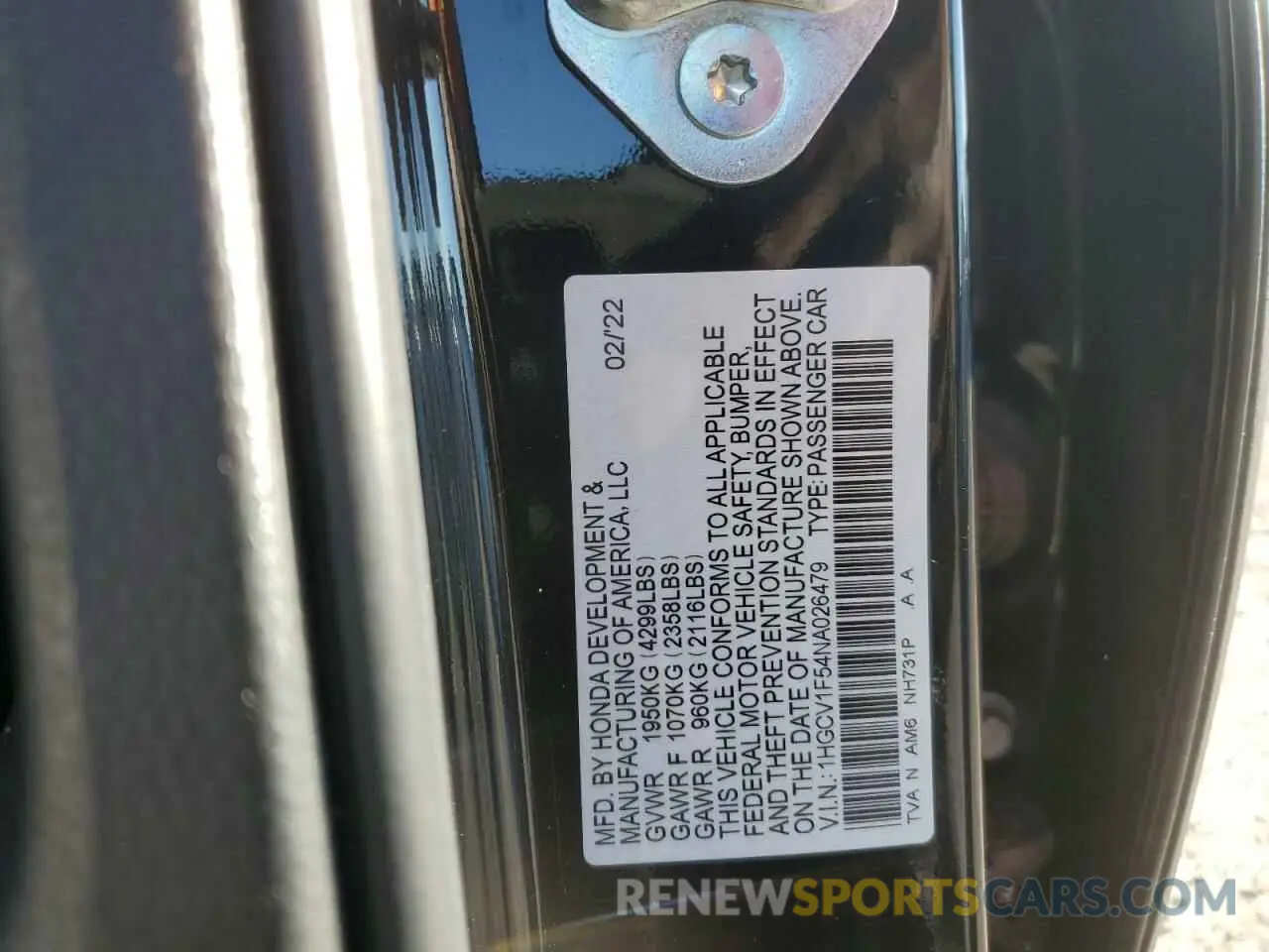 12 fotografías del automóvil dañado 1HGCV1F54NA026479 HONDA ACCORD 2022