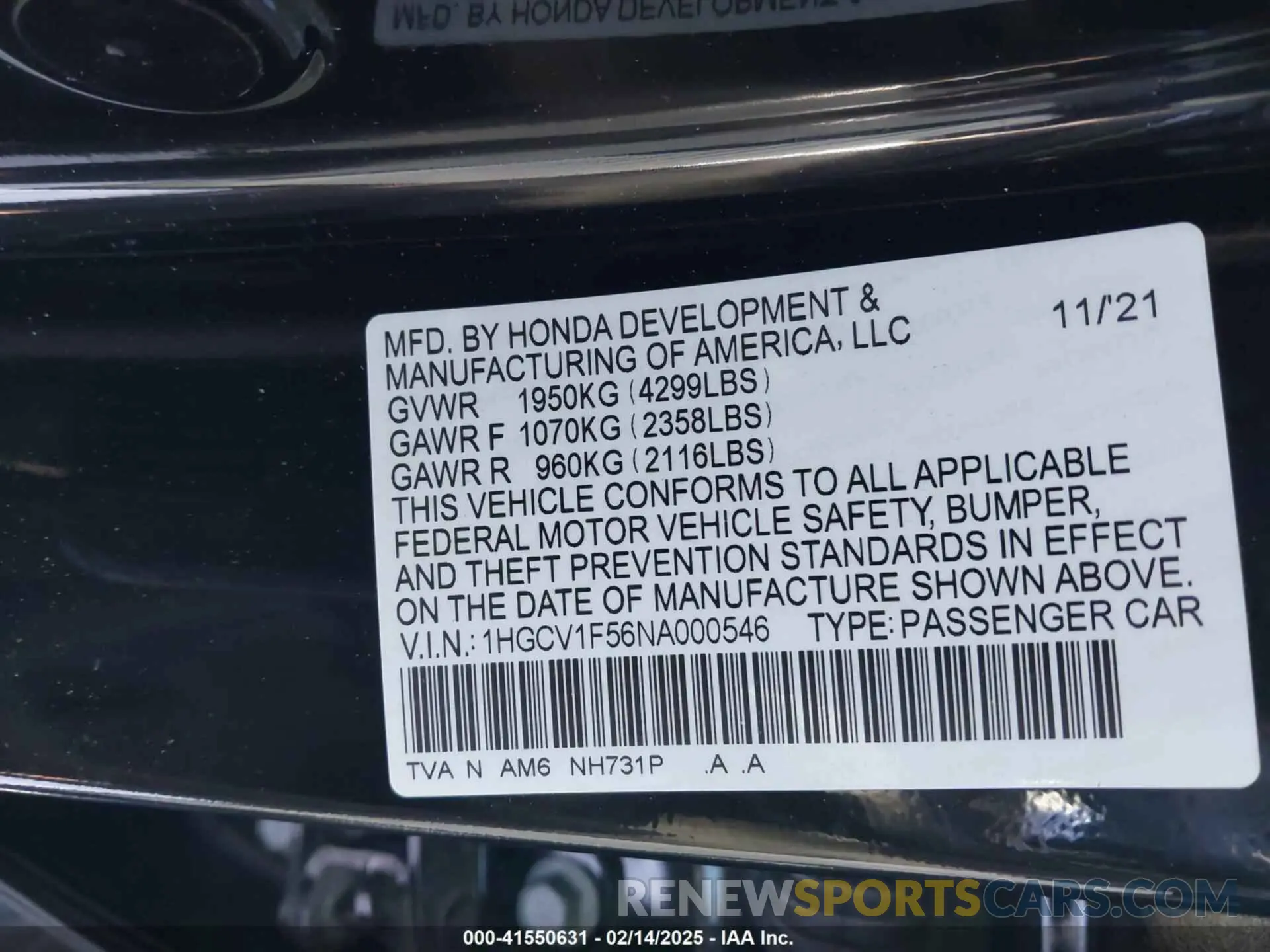 9 fotografías del automóvil dañado 1HGCV1F56NA000546 HONDA ACCORD 2022
