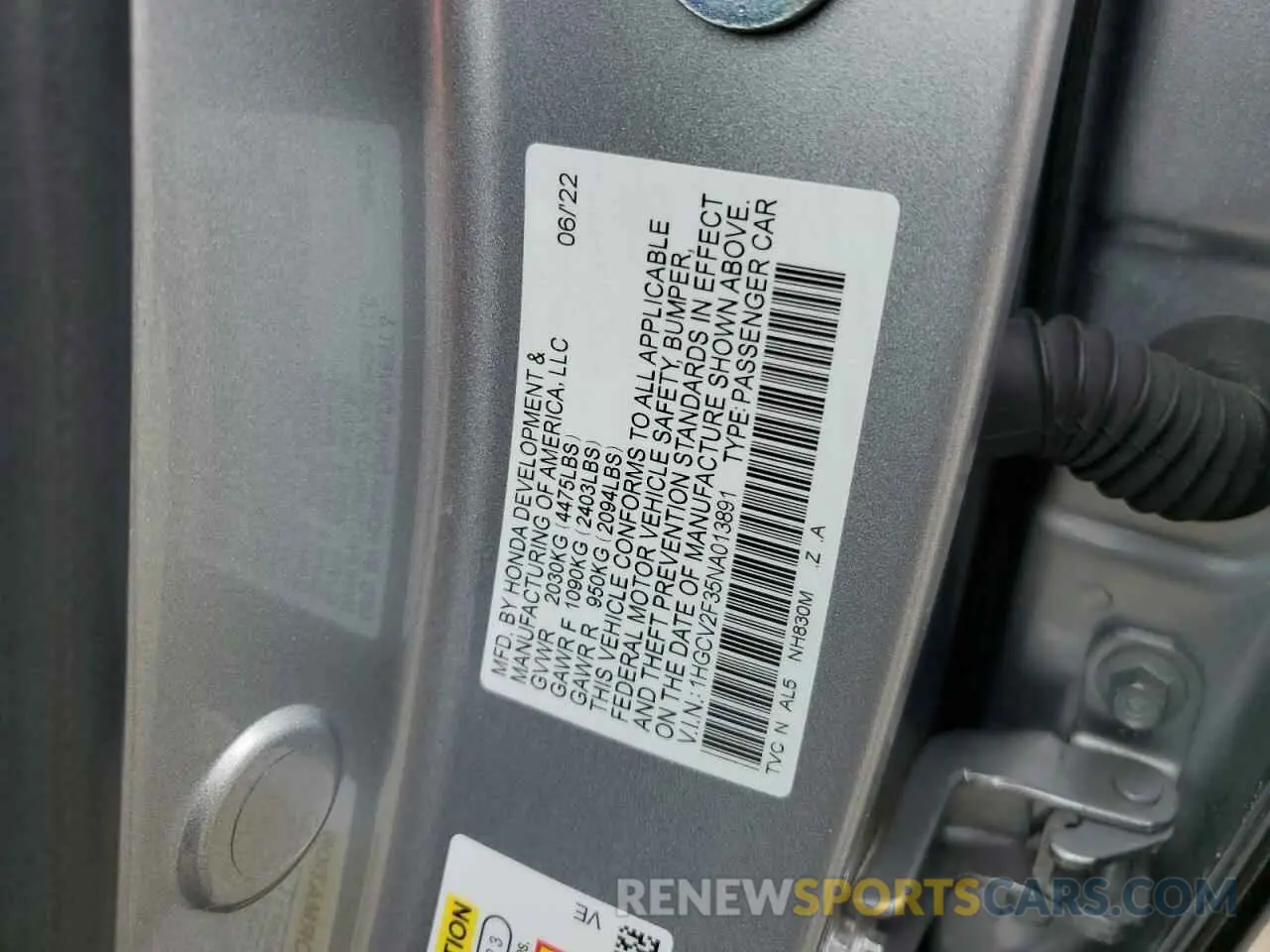 12 fotografías del automóvil dañado 1HGCV2F35NA013891 HONDA ACCORD 2022