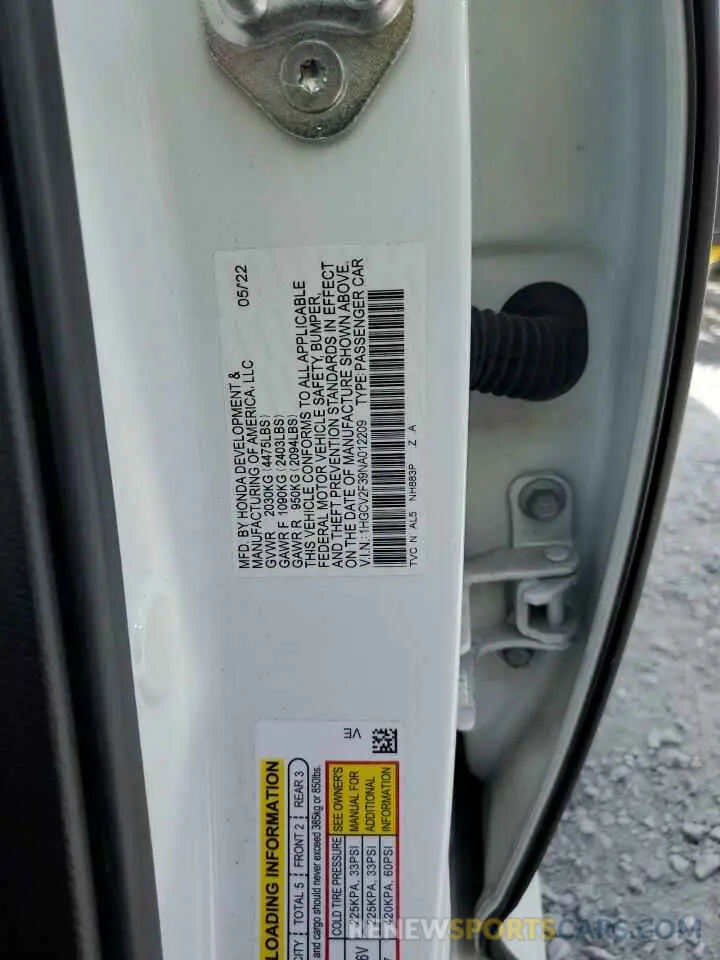 12 fotografías del automóvil dañado 1HGCV2F39NA012209 HONDA ACCORD 2022