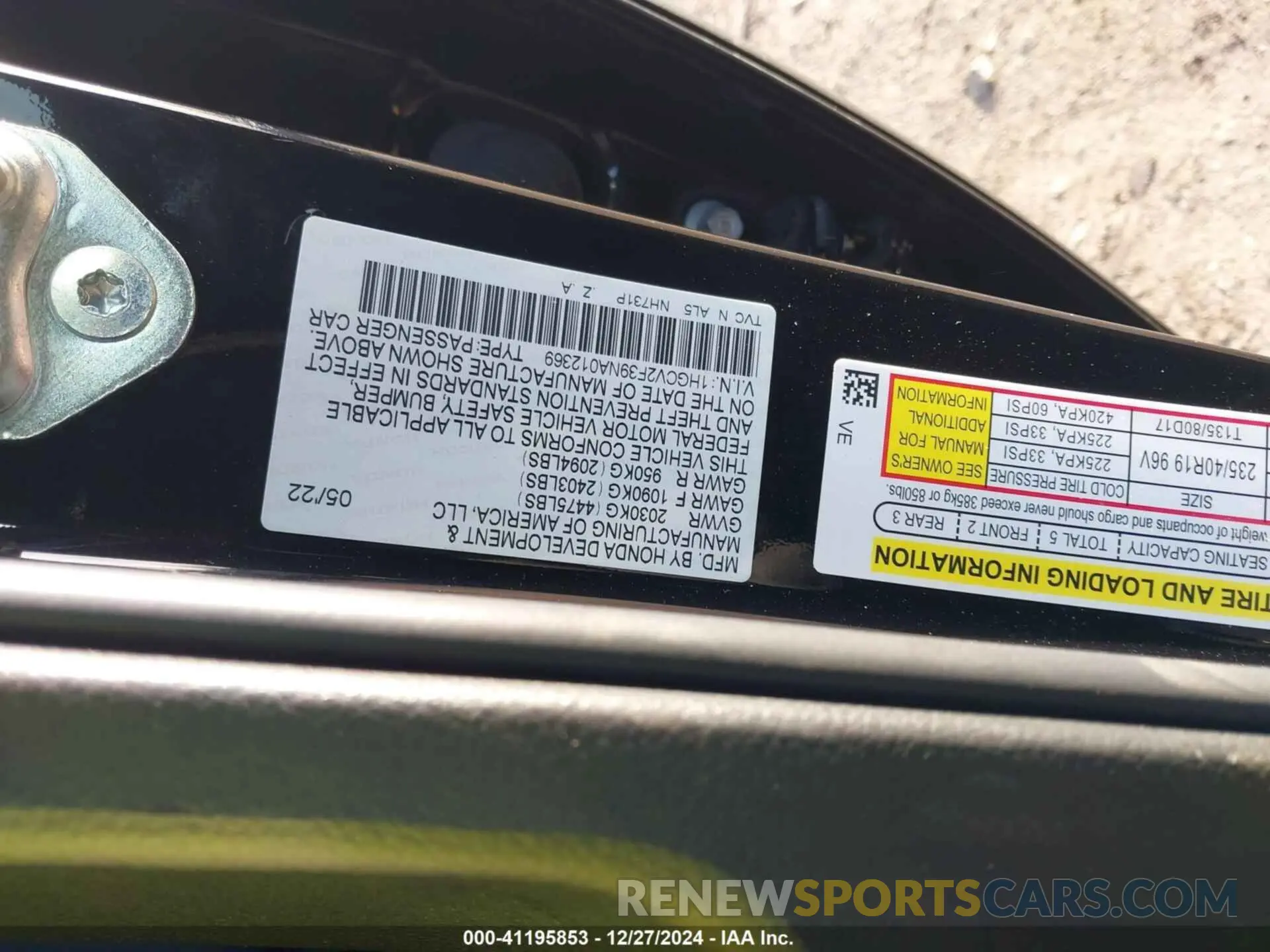 9 fotografías del automóvil dañado 1HGCV2F39NA012369 HONDA ACCORD 2022