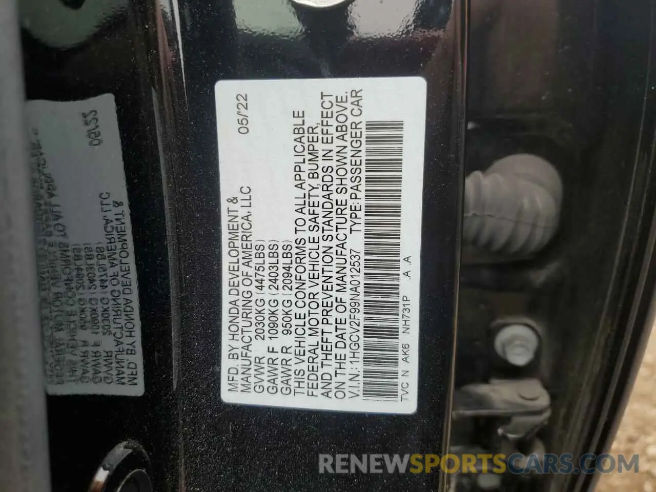 12 fotografías del automóvil dañado 1HGCV2F99NA012537 HONDA ACCORD 2022