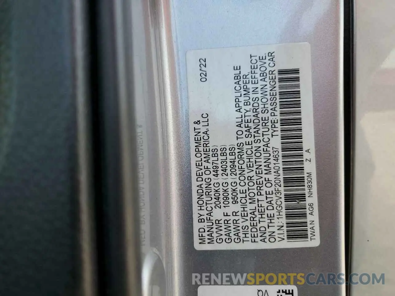 13 fotografías del automóvil dañado 1HGCV3F20NA014637 HONDA ACCORD 2022