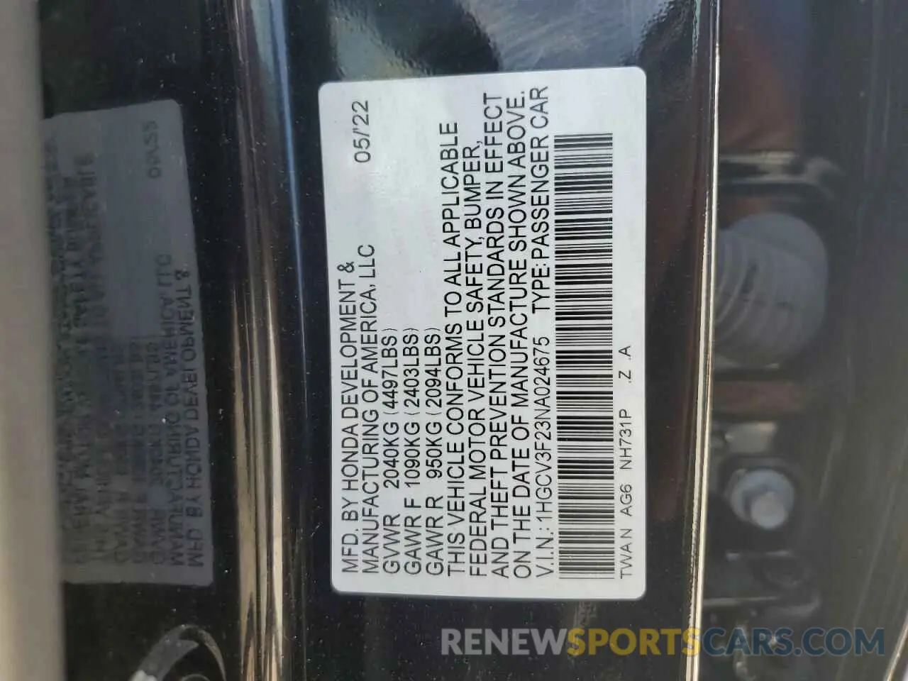 12 fotografías del automóvil dañado 1HGCV3F23NA024675 HONDA ACCORD 2022