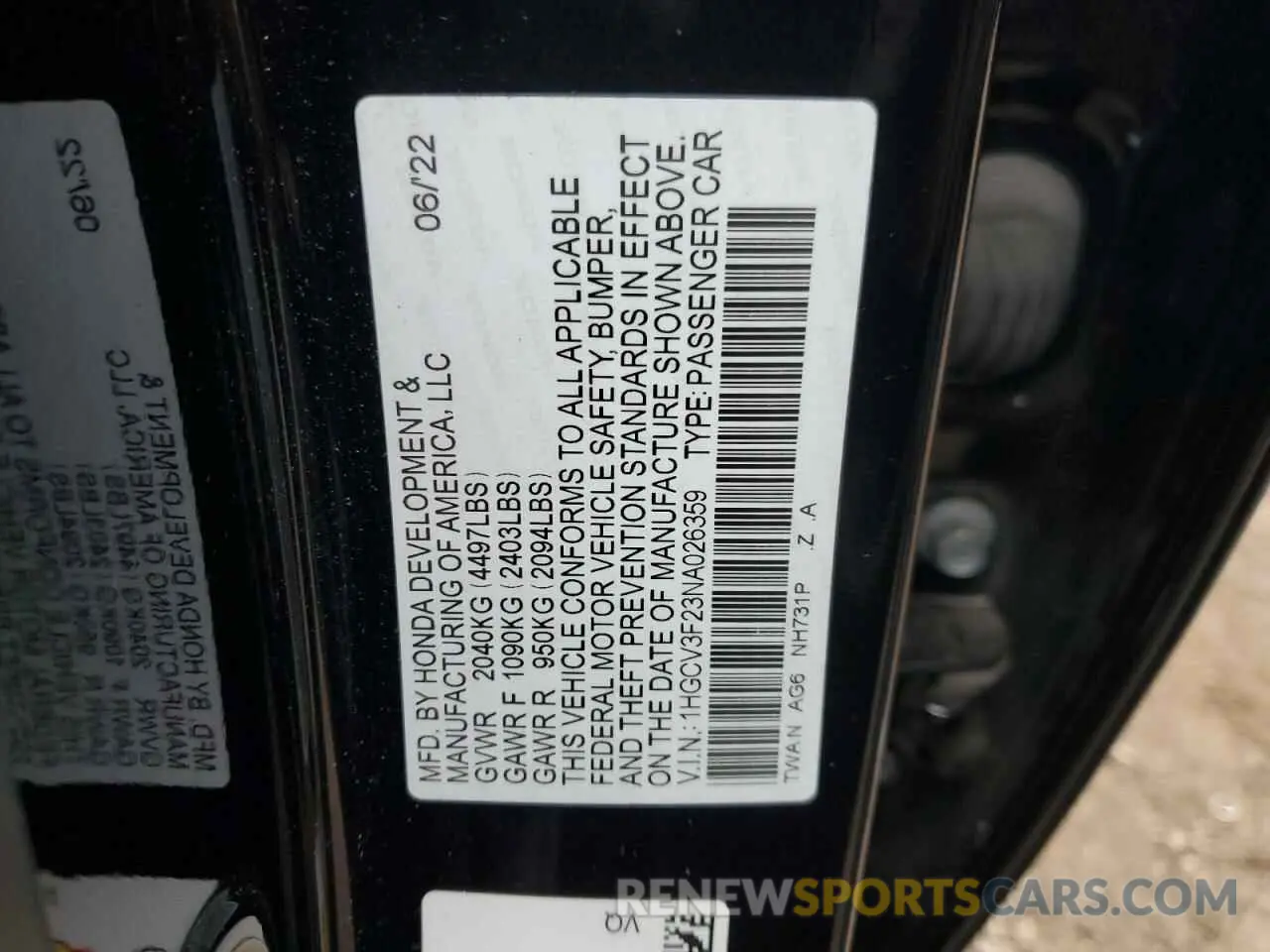14 fotografías del automóvil dañado 1HGCV3F23NA026359 HONDA ACCORD 2022