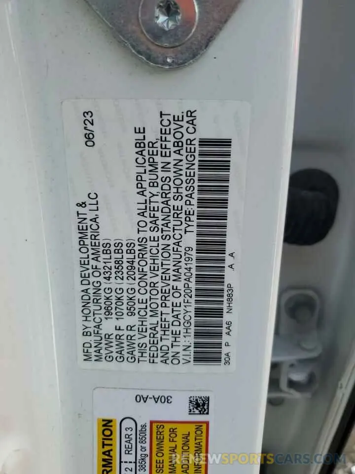 13 fotografías del automóvil dañado 1HGCY1F20PA041979 HONDA ACCORD 2023