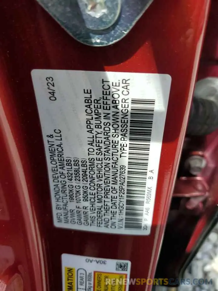 13 fotografías del automóvil dañado 1HGCY1F25PA027639 HONDA ACCORD 2023