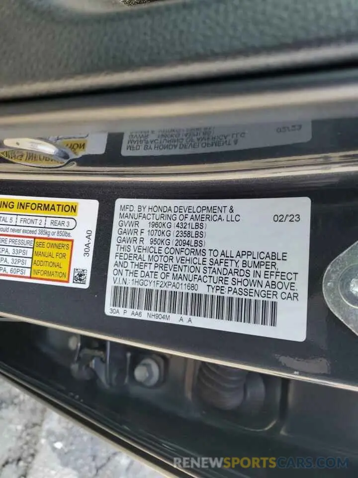 15 fotografías del automóvil dañado 1HGCY1F2XPA011680 HONDA ACCORD 2023