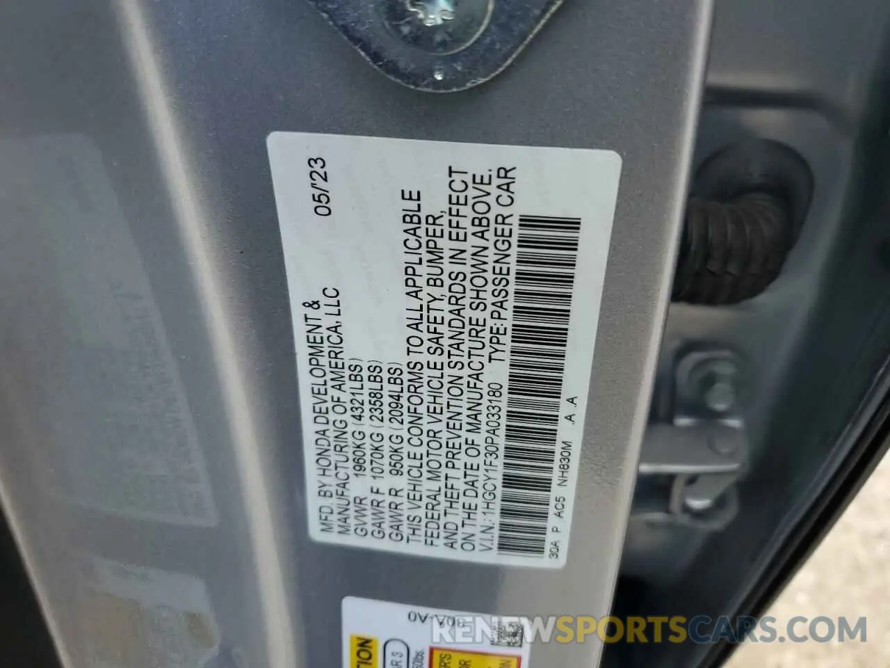 12 fotografías del automóvil dañado 1HGCY1F30PA033180 HONDA ACCORD 2023