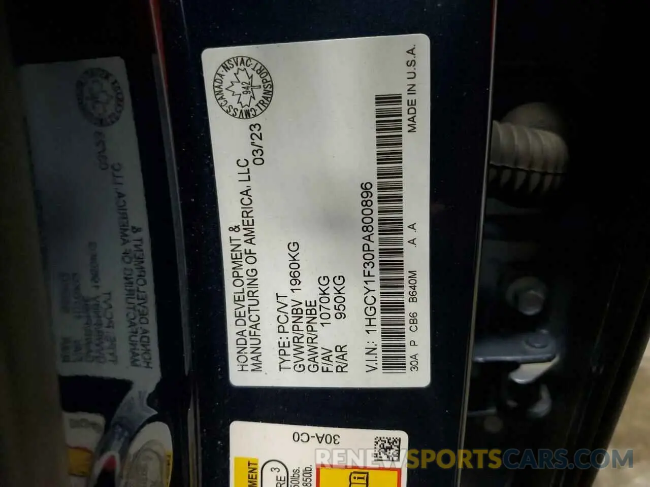 13 fotografías del automóvil dañado 1HGCY1F30PA800896 HONDA ACCORD 2023