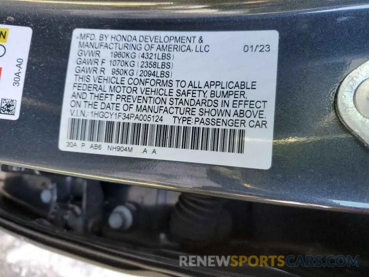 13 fotografías del automóvil dañado 1HGCY1F34PA005124 HONDA ACCORD 2023