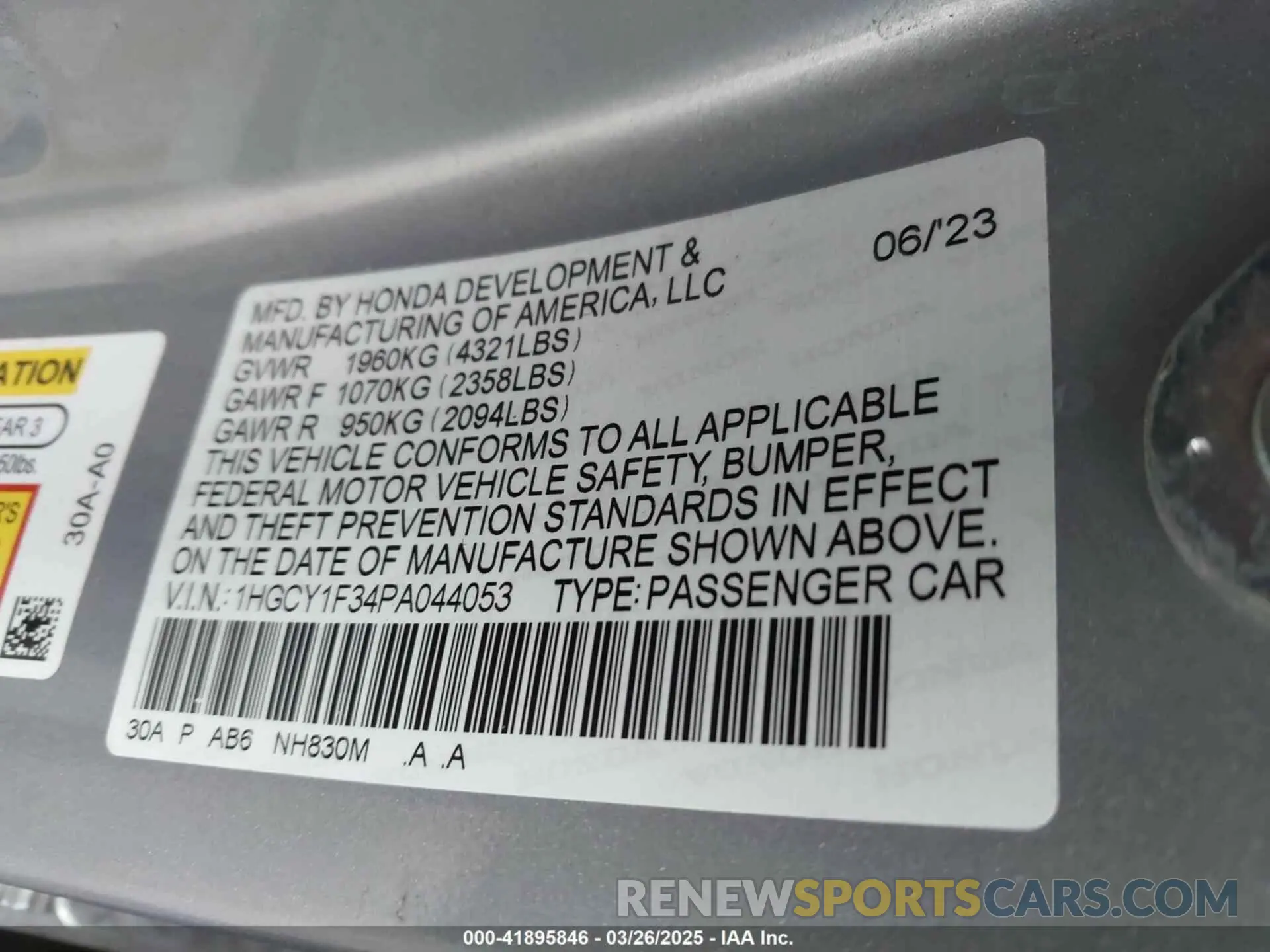 9 fotografías del automóvil dañado 1HGCY1F34PA044053 HONDA ACCORD 2023