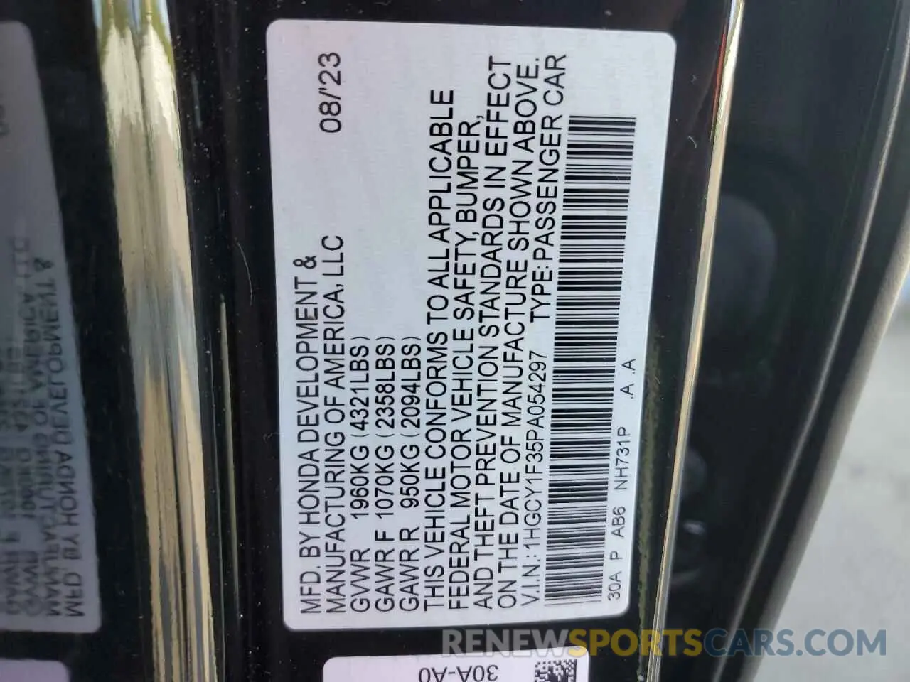 12 fotografías del automóvil dañado 1HGCY1F35PA054297 HONDA ACCORD 2023