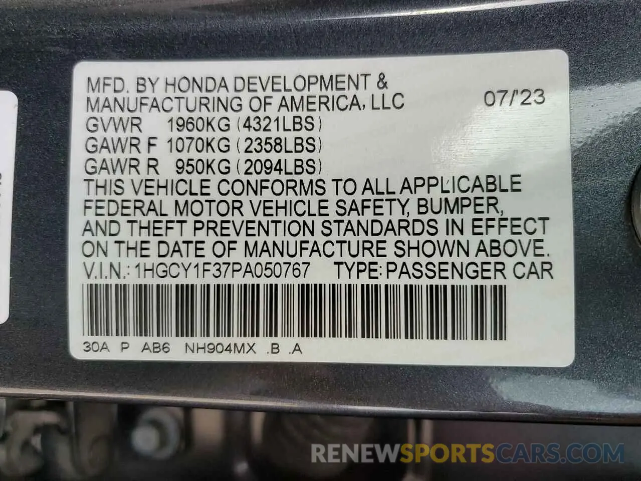 14 fotografías del automóvil dañado 1HGCY1F37PA050767 HONDA ACCORD 2023