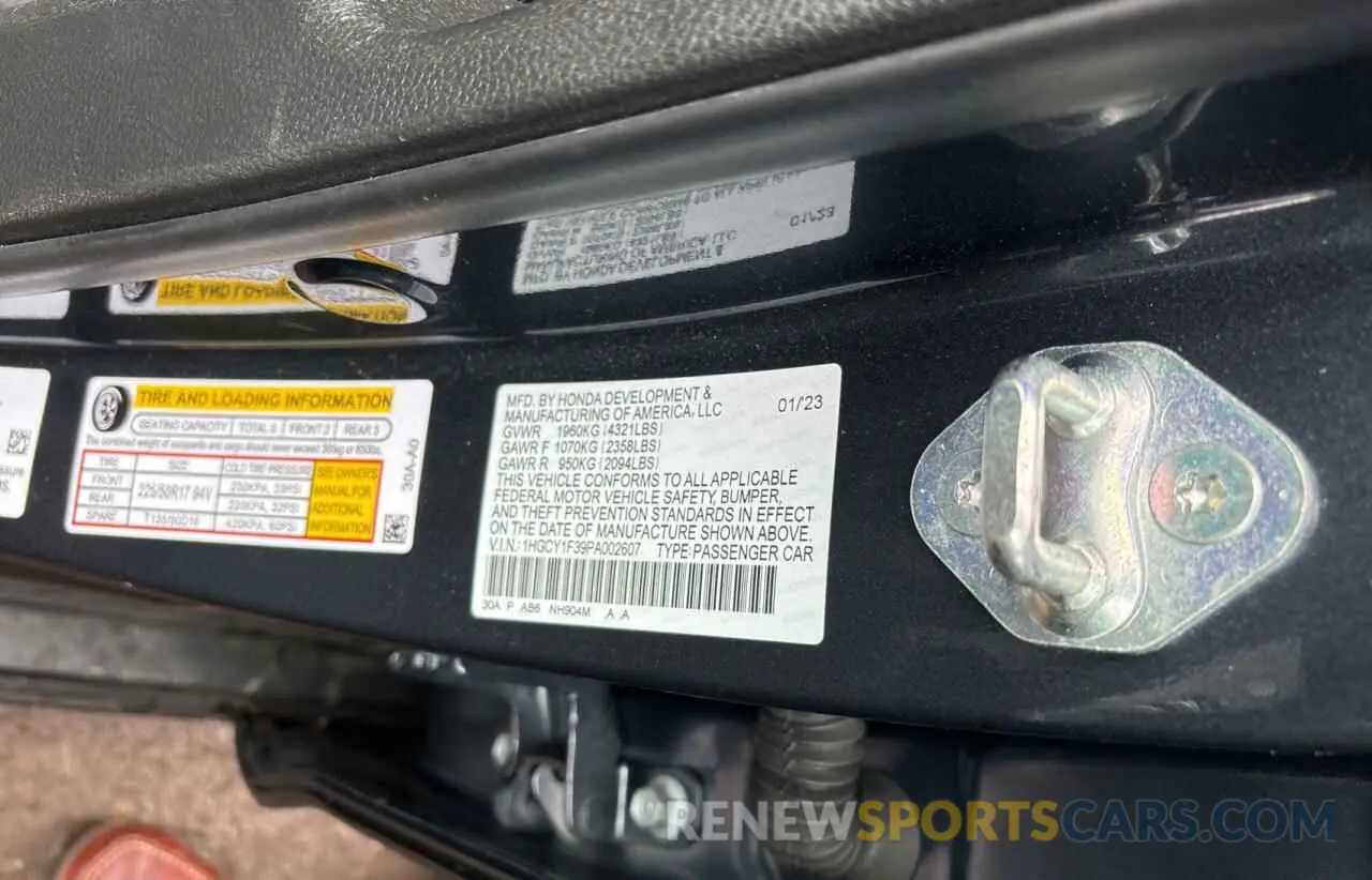 10 fotografías del automóvil dañado 1HGCY1F39PA002607 HONDA ACCORD 2023