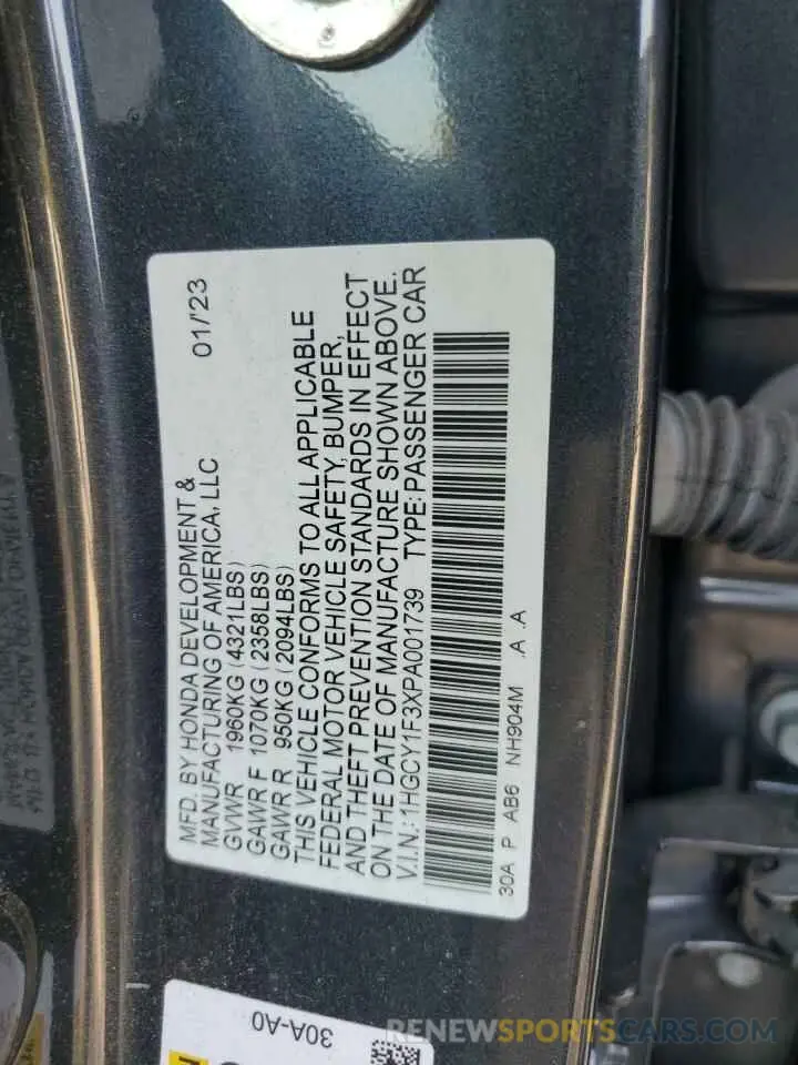 12 fotografías del automóvil dañado 1HGCY1F3XPA001739 HONDA ACCORD 2023