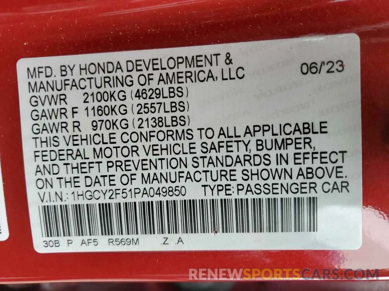 12 fotografías del automóvil dañado 1HGCY2F51PA049850 HONDA ACCORD 2023