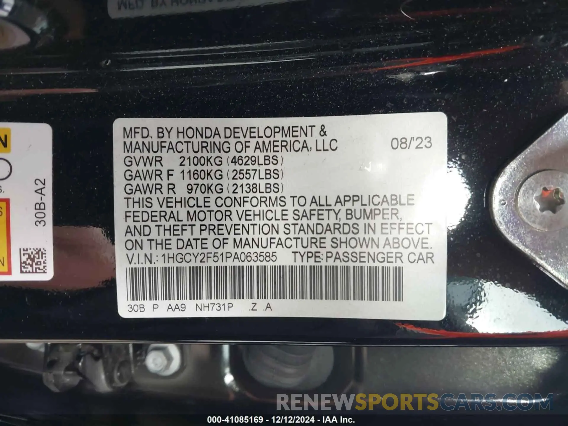 9 fotografías del automóvil dañado 1HGCY2F51PA063585 HONDA ACCORD 2023