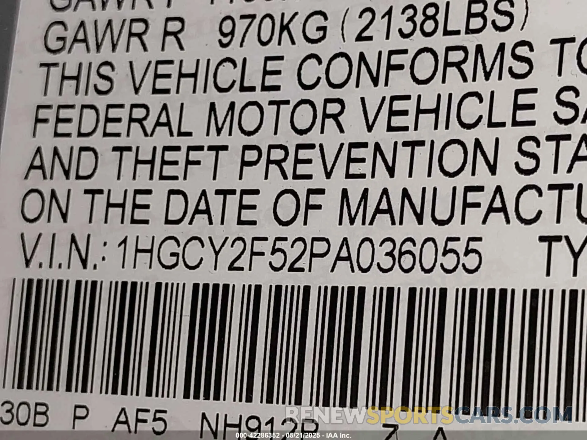 9 fotografías del automóvil dañado 1HGCY2F52PA036055 HONDA ACCORD 2023
