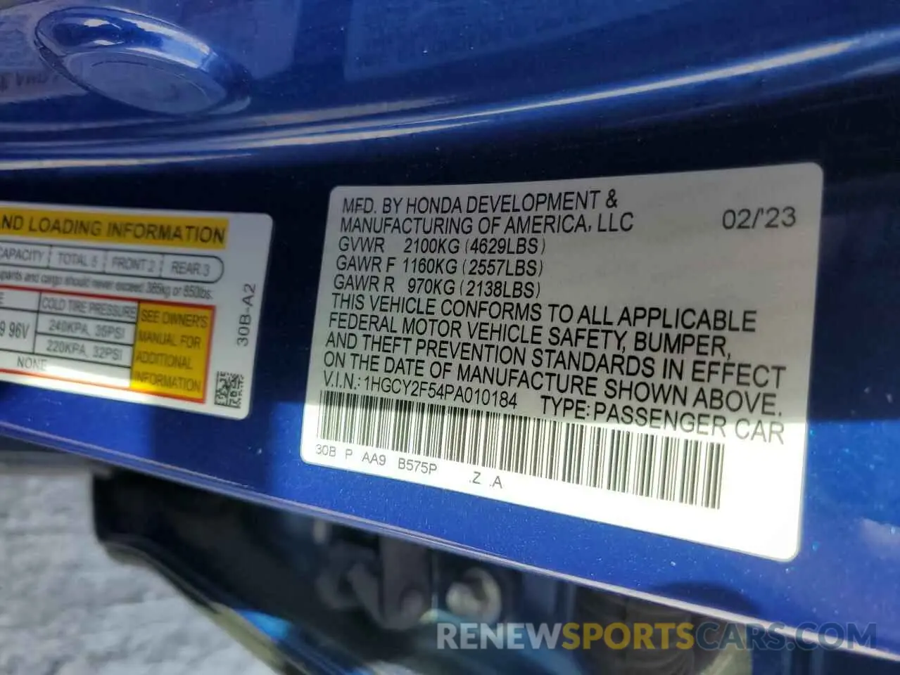 14 fotografías del automóvil dañado 1HGCY2F54PA010184 HONDA ACCORD 2023