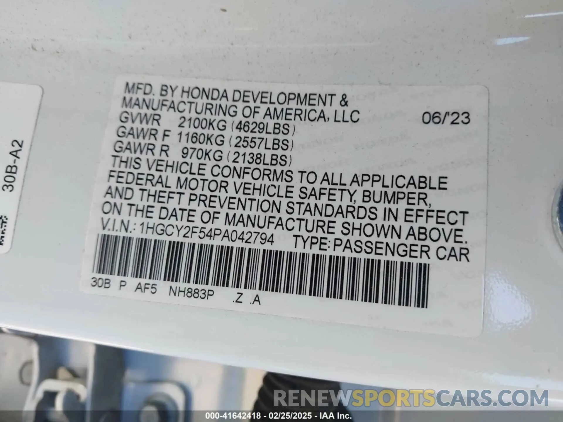 9 fotografías del automóvil dañado 1HGCY2F54PA042794 HONDA ACCORD 2023
