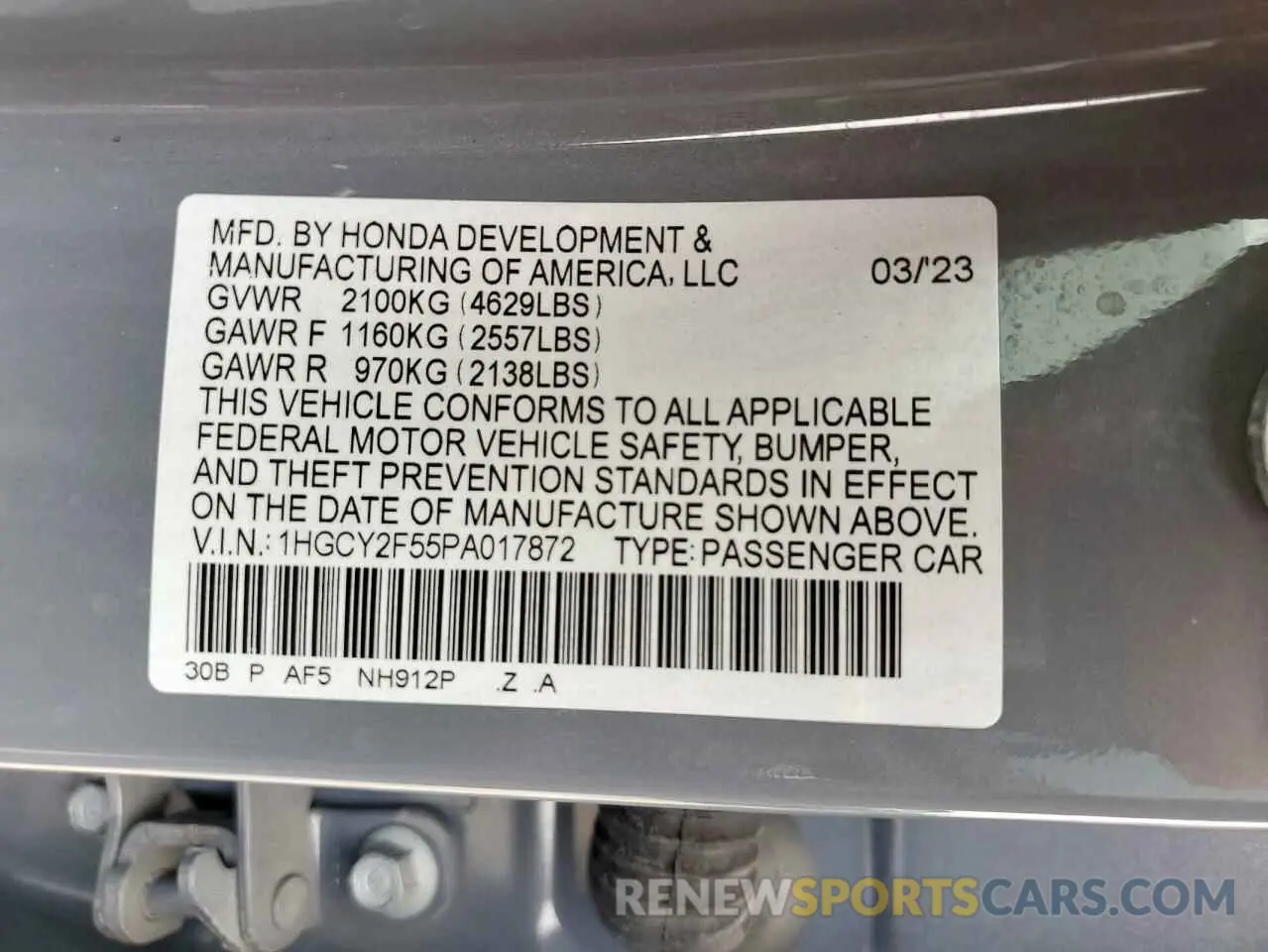 12 fotografías del automóvil dañado 1HGCY2F55PA017872 HONDA ACCORD 2023