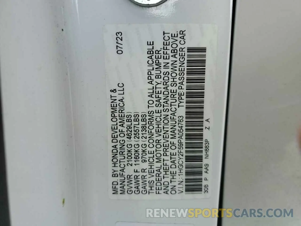 14 fotografías del automóvil dañado 1HGCY2F59PA054763 HONDA ACCORD 2023