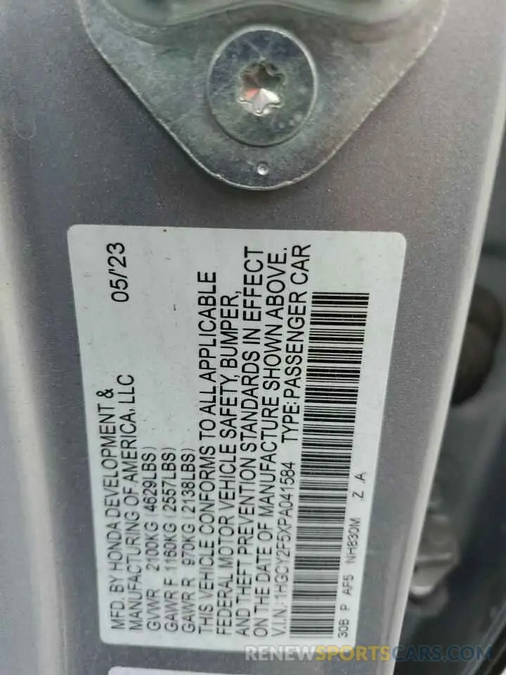12 fotografías del automóvil dañado 1HGCY2F5XPA041584 HONDA ACCORD 2023