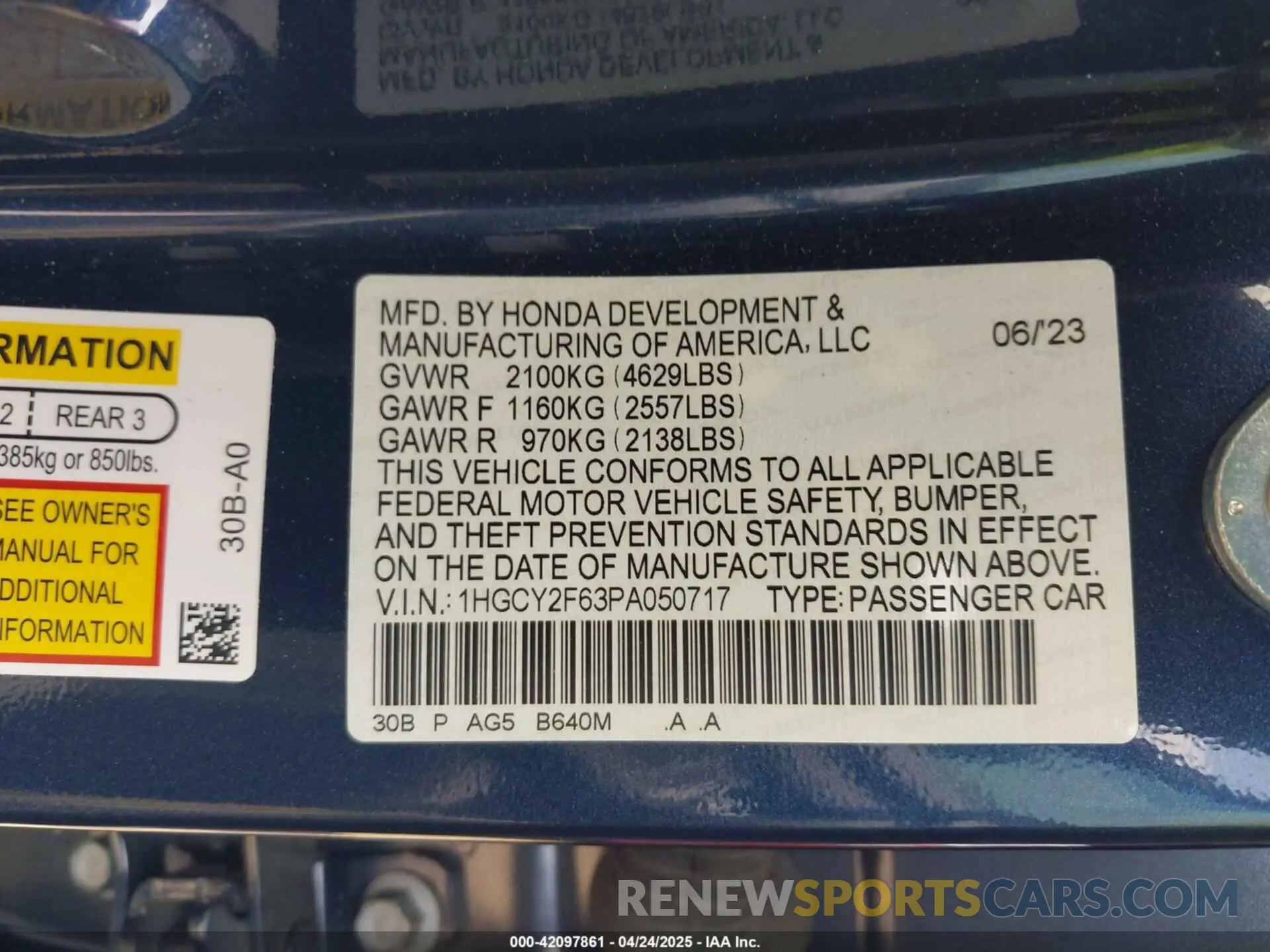 9 fotografías del automóvil dañado 1HGCY2F63PA050717 HONDA ACCORD 2023