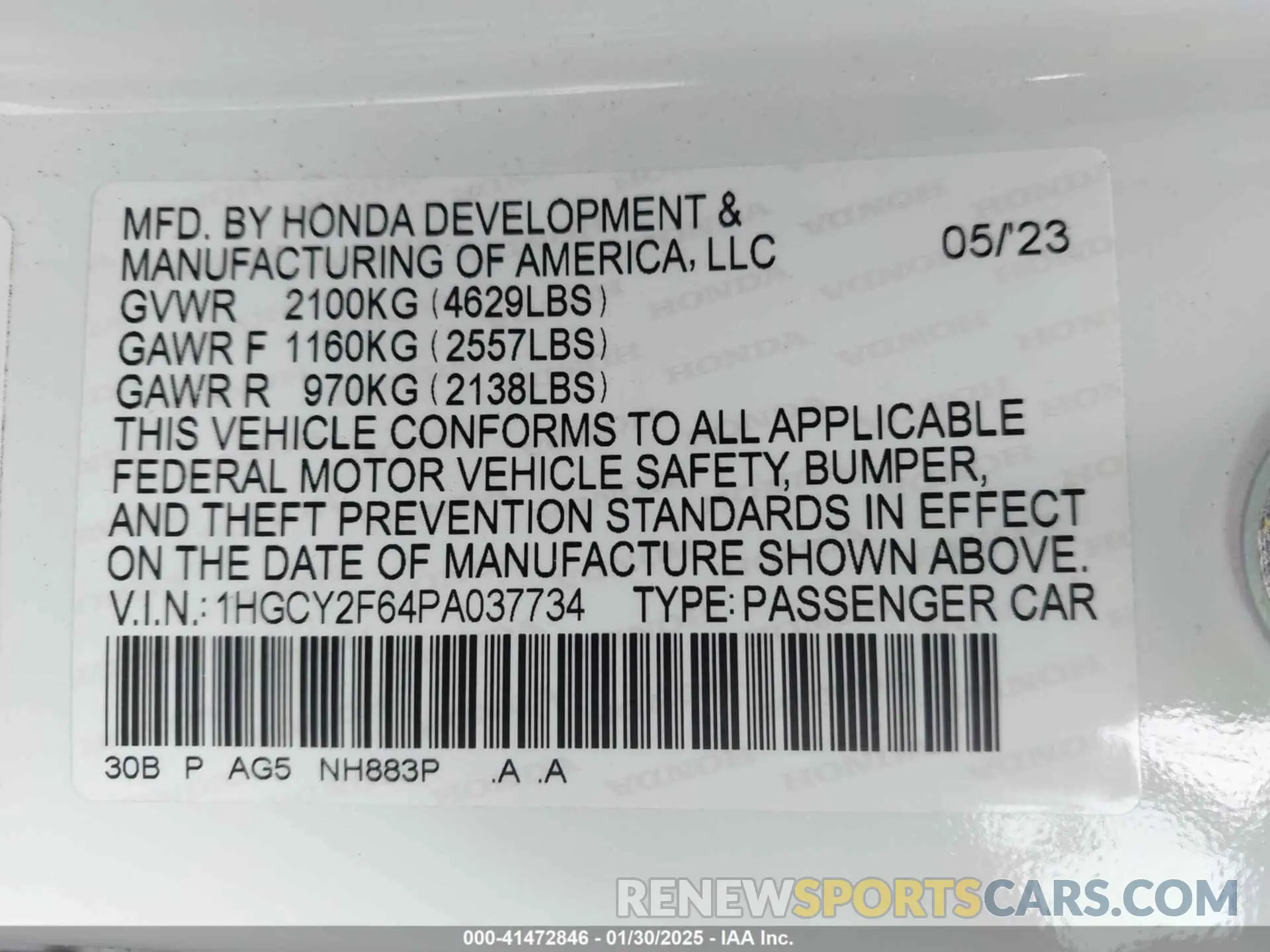 9 fotografías del automóvil dañado 1HGCY2F64PA037734 HONDA ACCORD 2023