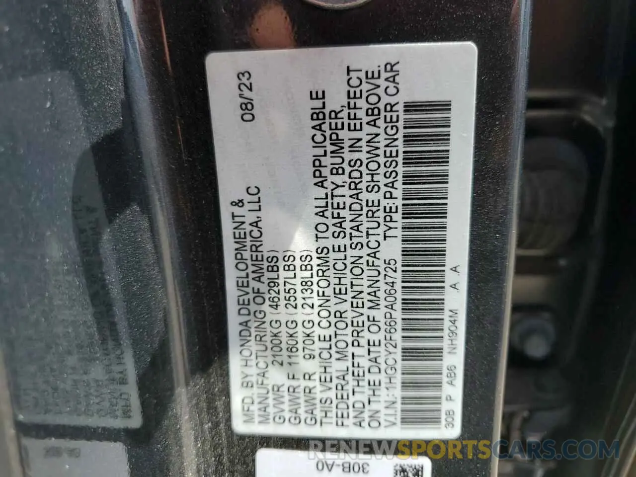 13 fotografías del automóvil dañado 1HGCY2F66PA064725 HONDA ACCORD 2023
