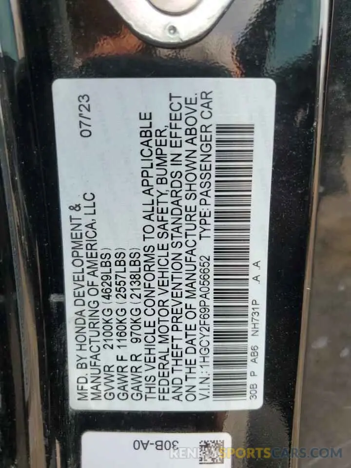 12 fotografías del automóvil dañado 1HGCY2F69PA056652 HONDA ACCORD 2023