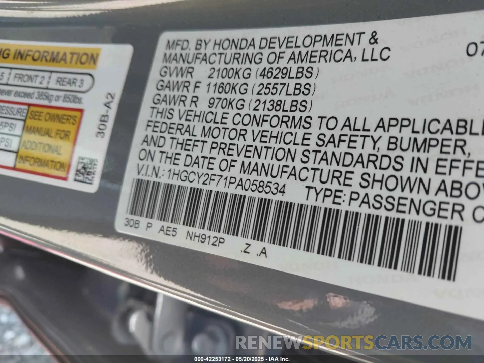 9 fotografías del automóvil dañado 1HGCY2F71PA058534 HONDA ACCORD 2023