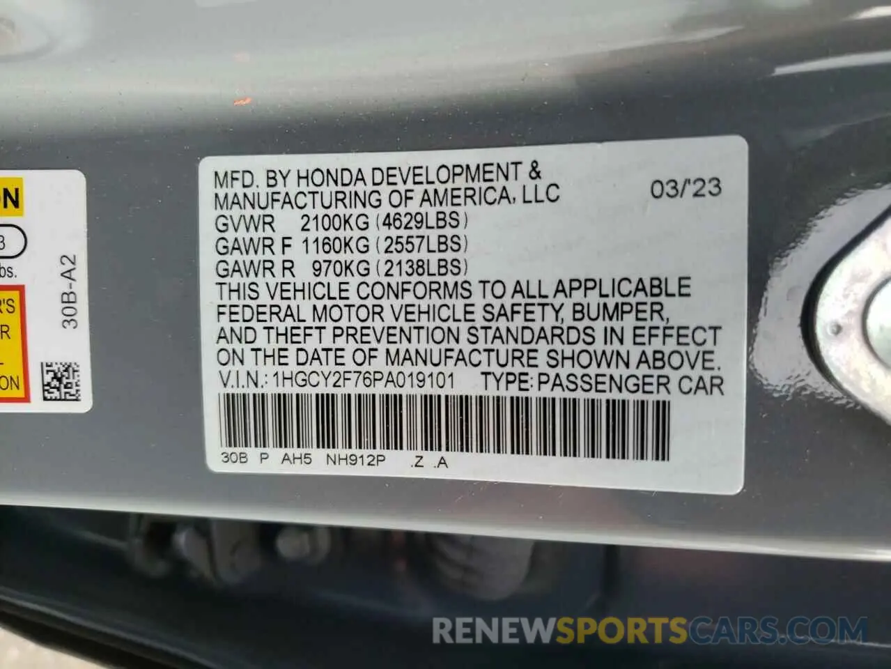 13 fotografías del automóvil dañado 1HGCY2F76PA019101 HONDA ACCORD 2023
