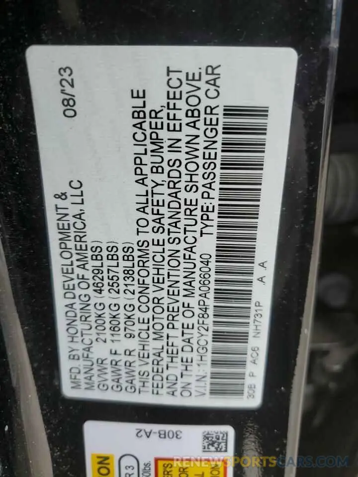 13 fotografías del automóvil dañado 1HGCY2F84PA066040 HONDA ACCORD 2023