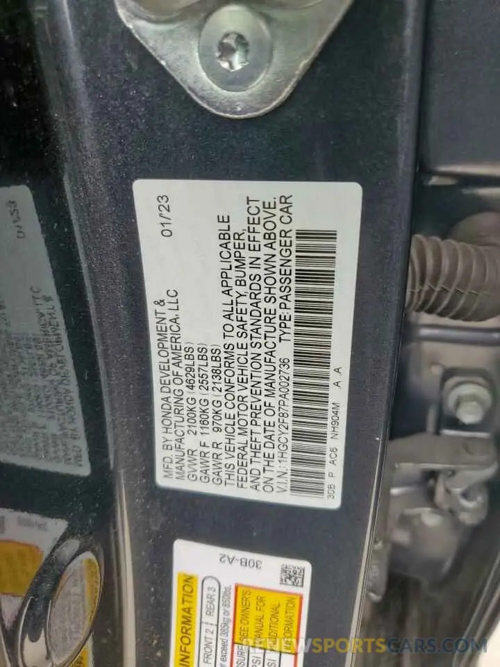 12 fotografías del automóvil dañado 1HGCY2F87PA002736 HONDA ACCORD 2023