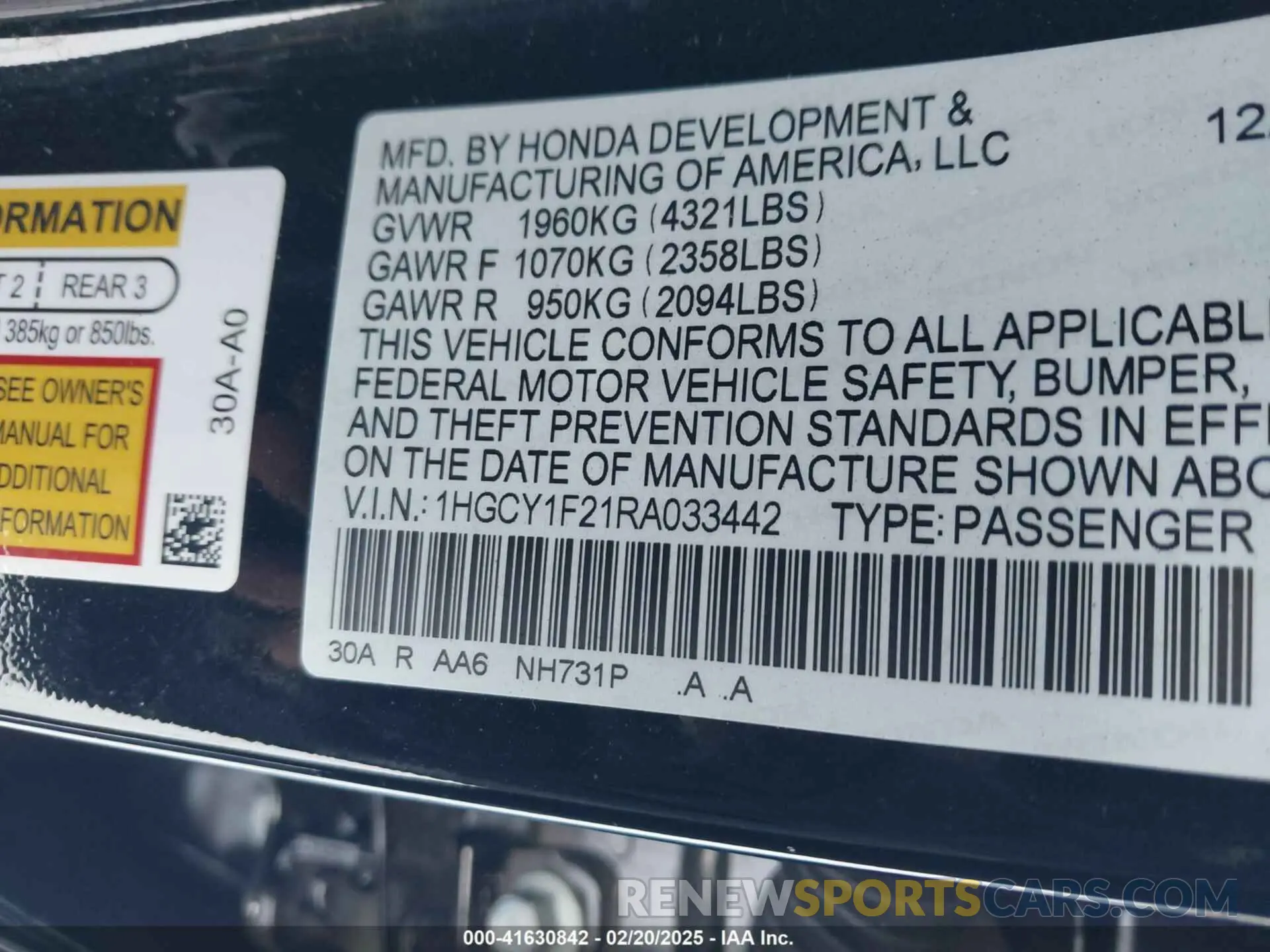 9 fotografías del automóvil dañado 1HGCY1F21RA033442 HONDA ACCORD 2024