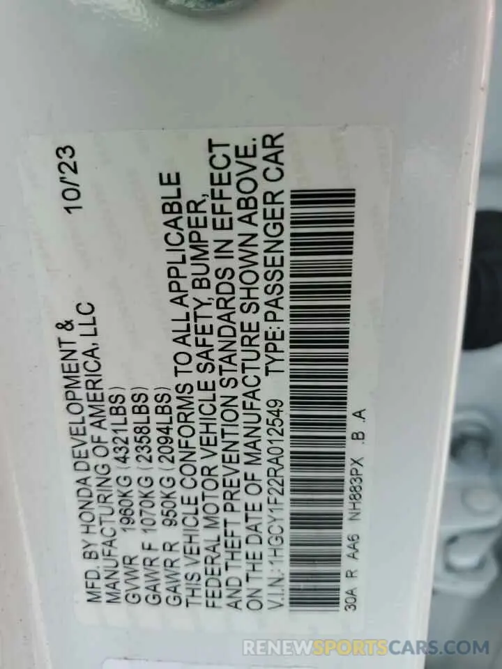 14 fotografías del automóvil dañado 1HGCY1F22RA012549 HONDA ACCORD 2024