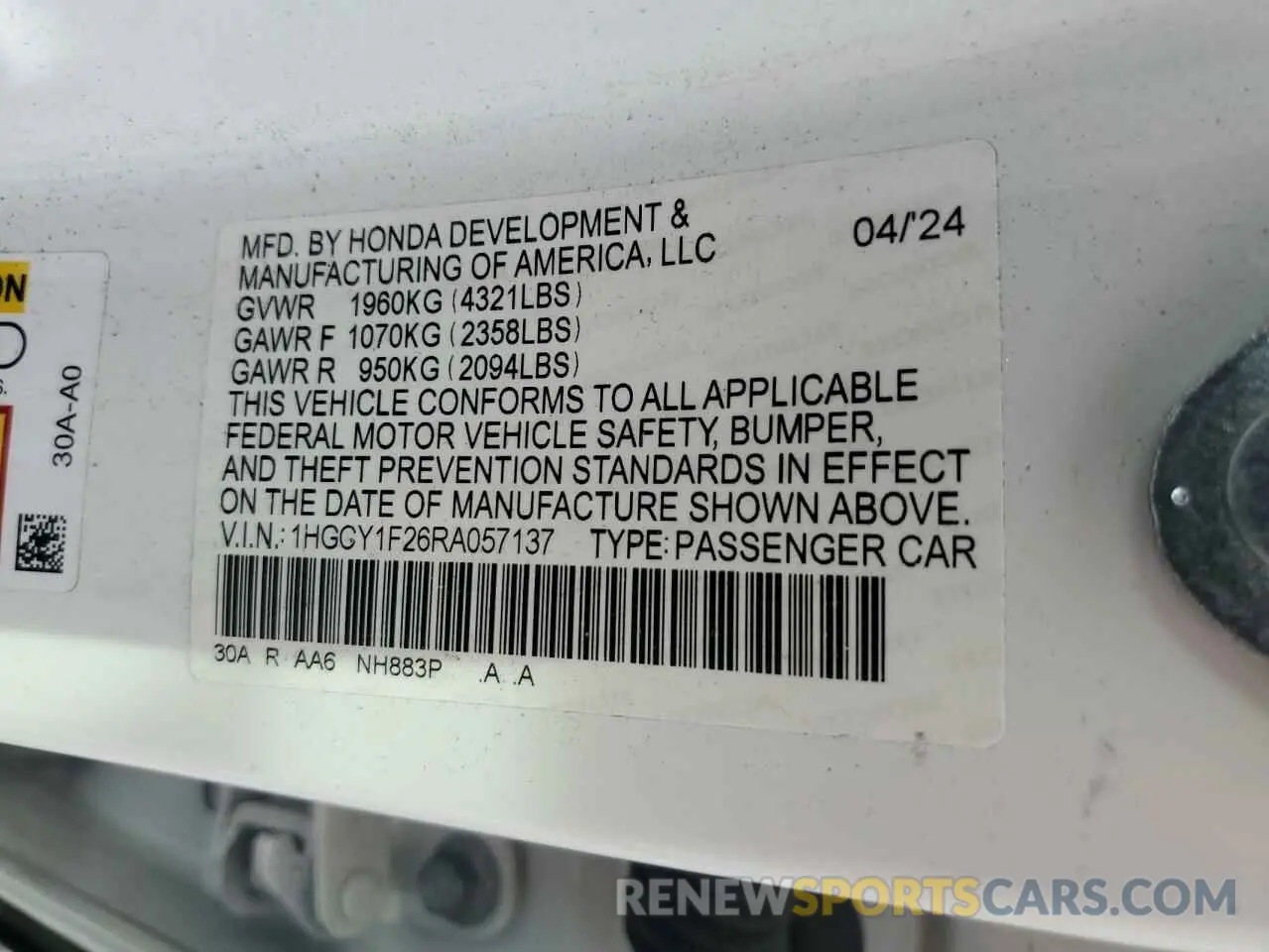 12 fotografías del automóvil dañado 1HGCY1F26RA057137 HONDA ACCORD 2024